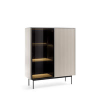 VITRINE Rita Kaschmir, mit LED Beleuchtung und Glasfront - Kaschmir/Schwarz, Holzwerkstoff (107/126/39cm) - Bettso