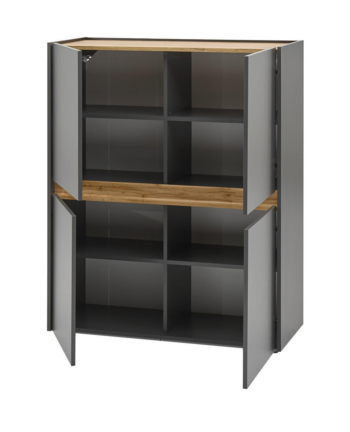 AKTENSCHRANK grau matt, Eiche Wotan 100 x 122 cm, Highboard 4-türig mit viel Stauraum - Eiche Wotan/Schwarz, Holzwerkstoff/Kunststoff (100/122/40cm) - Furn.Design