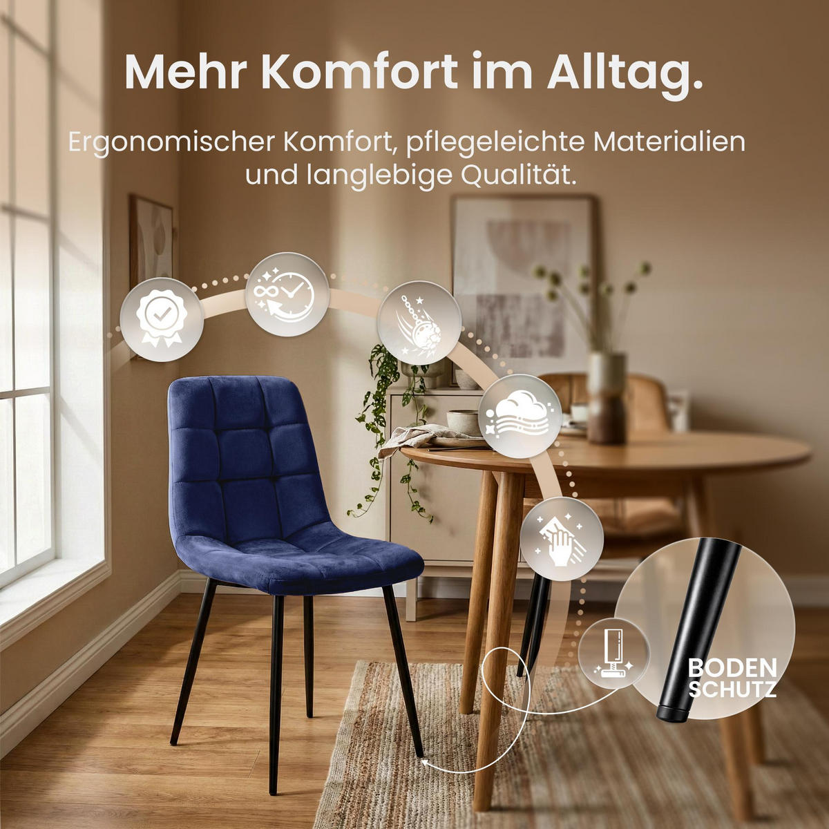 STUHL Samt Blau - Blau/Schwarz, Textil/Metall (45/84/55cm) - CLP