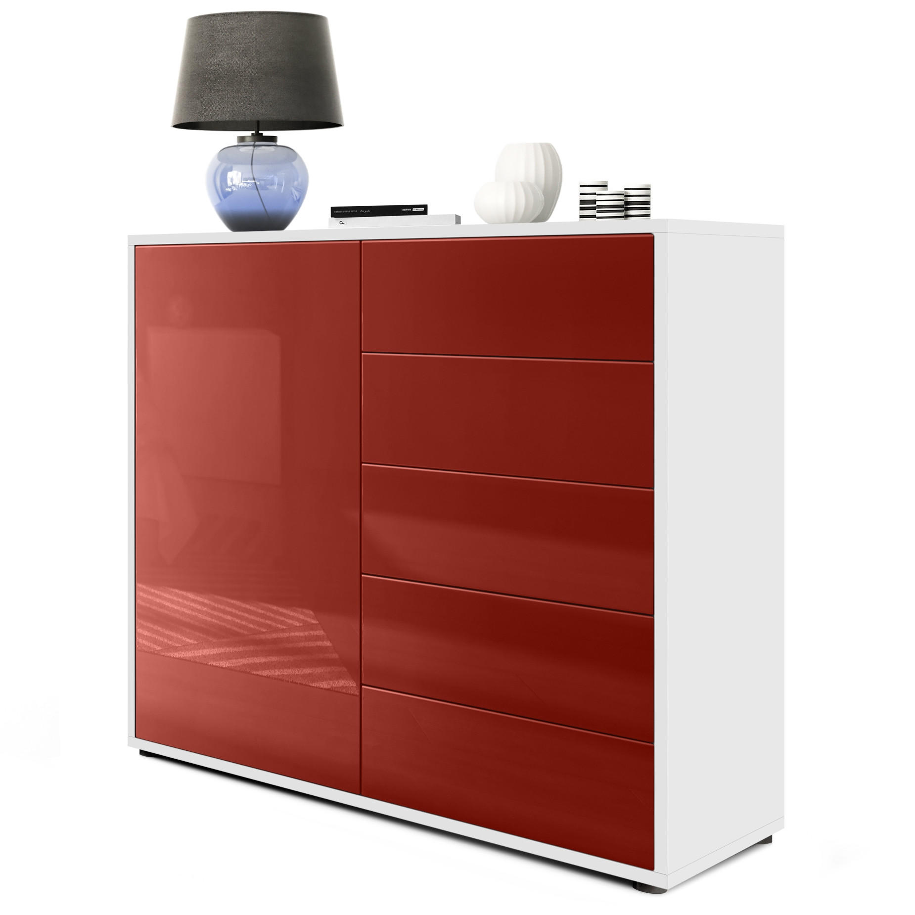 KOMMODE Ben Front in Bordeaux Hochglanz - Bordeaux, Holzwerkstoff (79/74/36cm) - Vladon