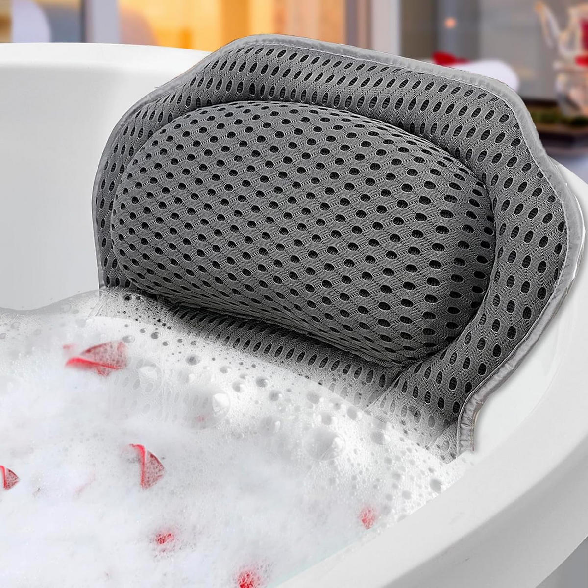 BADEKISSEN – 40 x 42 x 6 cm – Weiß - Grau, Textil (40/42cm)