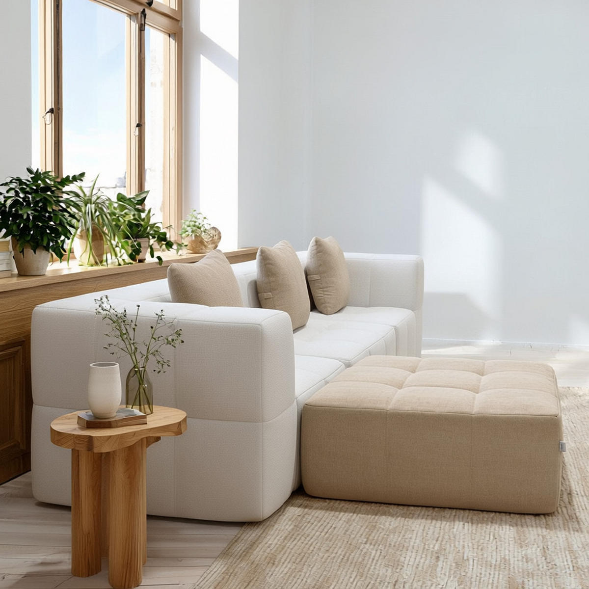 ECKSOFA Eden Komplett Weiß Sand 3-Sitzer - Beige, Textil (272/71/92cm) - COCO Living