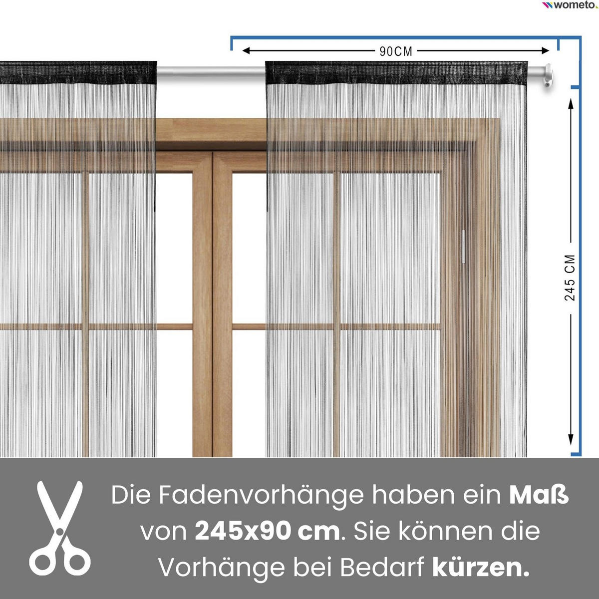 FADENVORHANG schwarz 245/90 cm Stangendurchzug kürzbar - Schwarz, Textil (90/245/1cm) - wometo