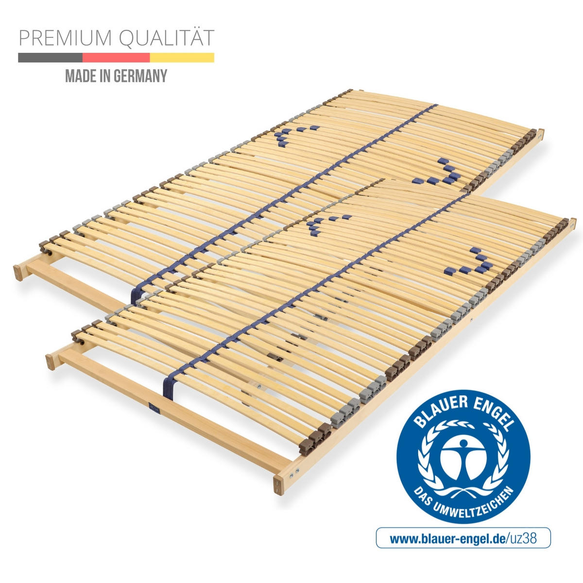 LATTENROST 200x200 cm fertig montiert Blauer Engel- 42 Latten 7-Zonen Traglast ca. 150 Kg Birkenschichtholz - Braun, Holz (200/200cm) - Sleepneo