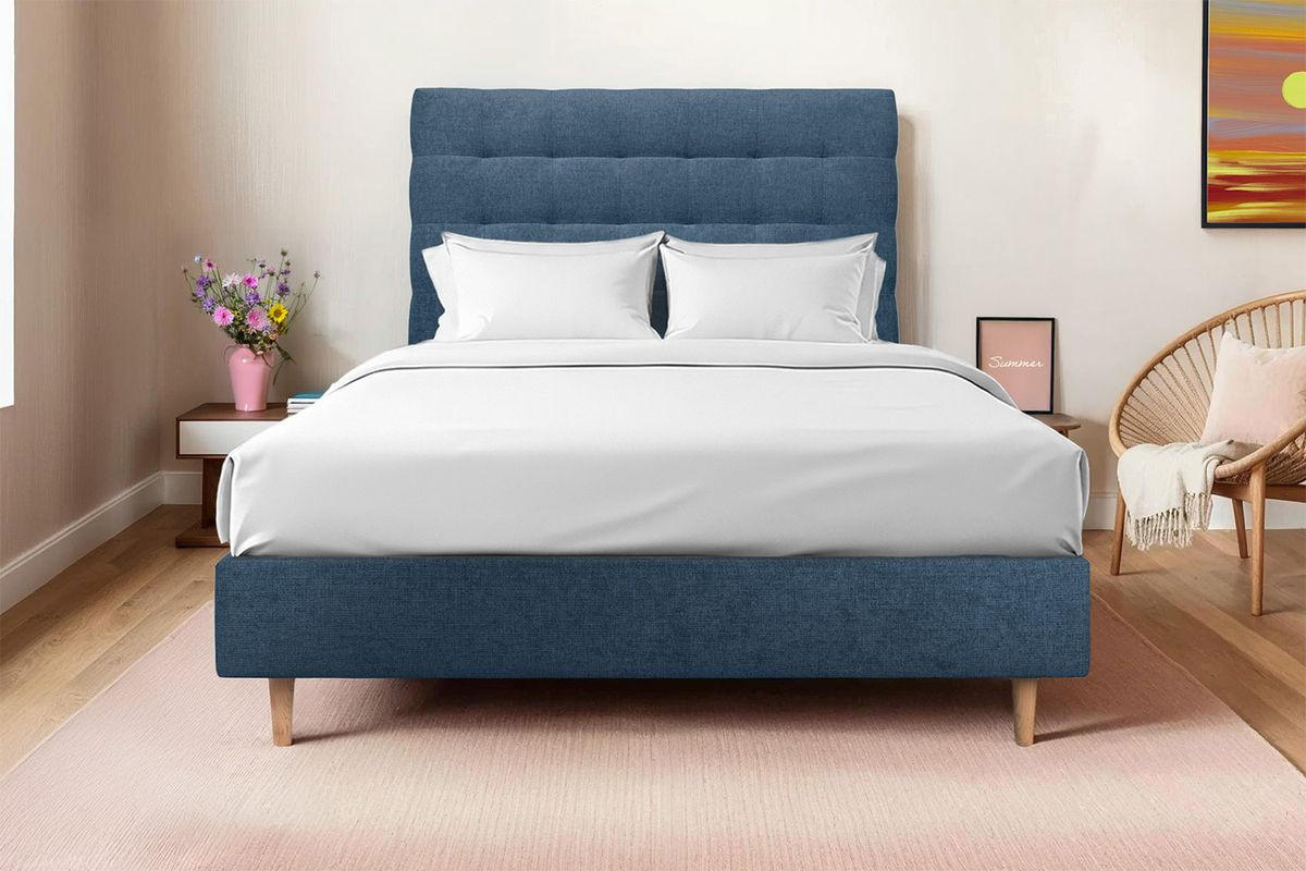 KOPFTEIL gepolstert - Gesteppt – ozeanblauer Stoff - 135 cm - Beige/Dunkelblau, Karton/Holz (135/120/10cm) - Sommeil de Plomb