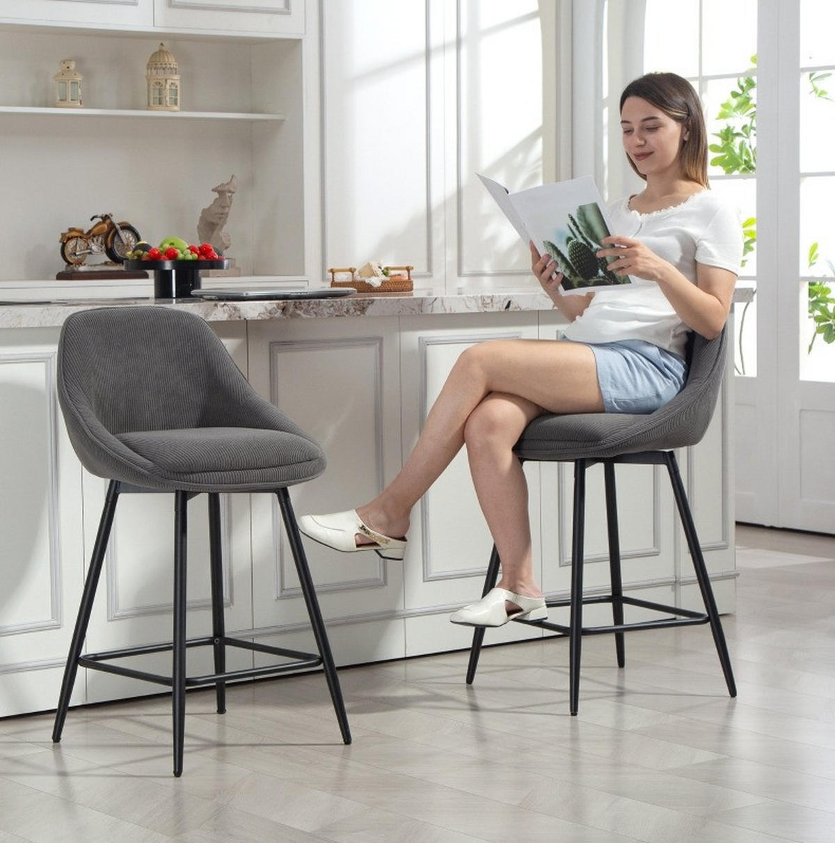 BARHOCKER 2er-Set drehbar 65 cm Polyester Gray - Grau, Metall (49/88/52cm) - Meubliv