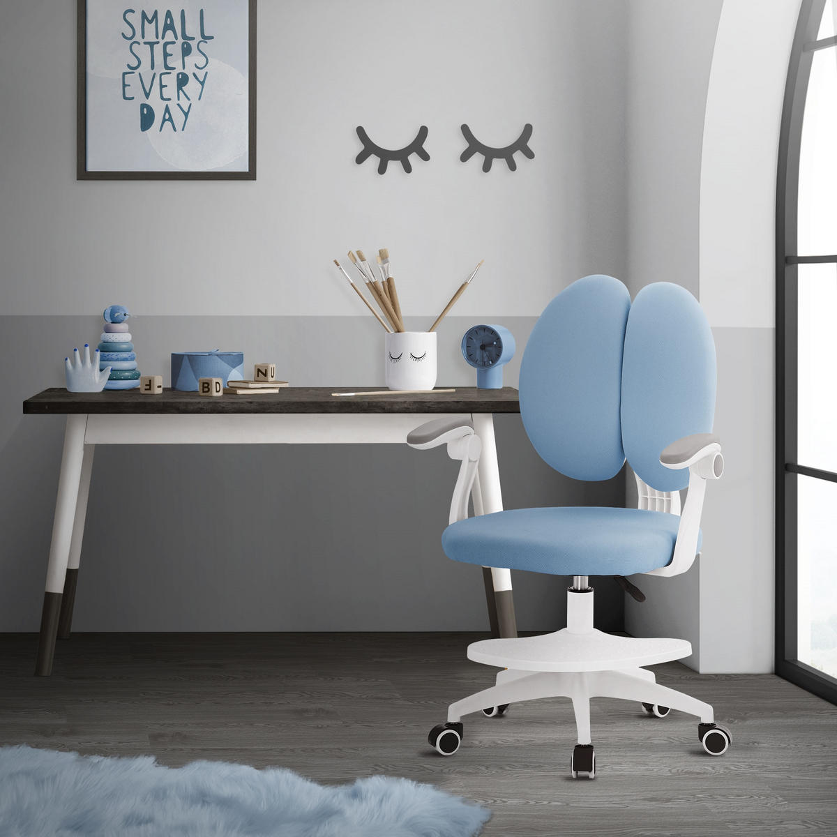 DĚTSKÁ ŽIDLE K PSACÍMU STOLU Modrá 95–107 cm z polyesteru - bílá/modrá, textil/plast (53/107/53cm) - ML-DESIGN