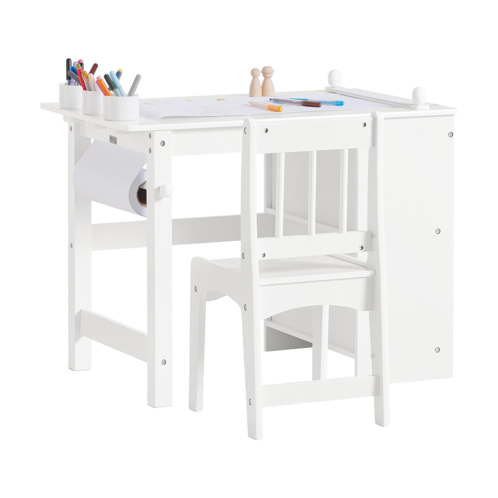 SoBuy STŮL S 1 DĚTSKOU ŽIDLÍ a 2 policemi Bílá 80x50x65.5cm Nordický
