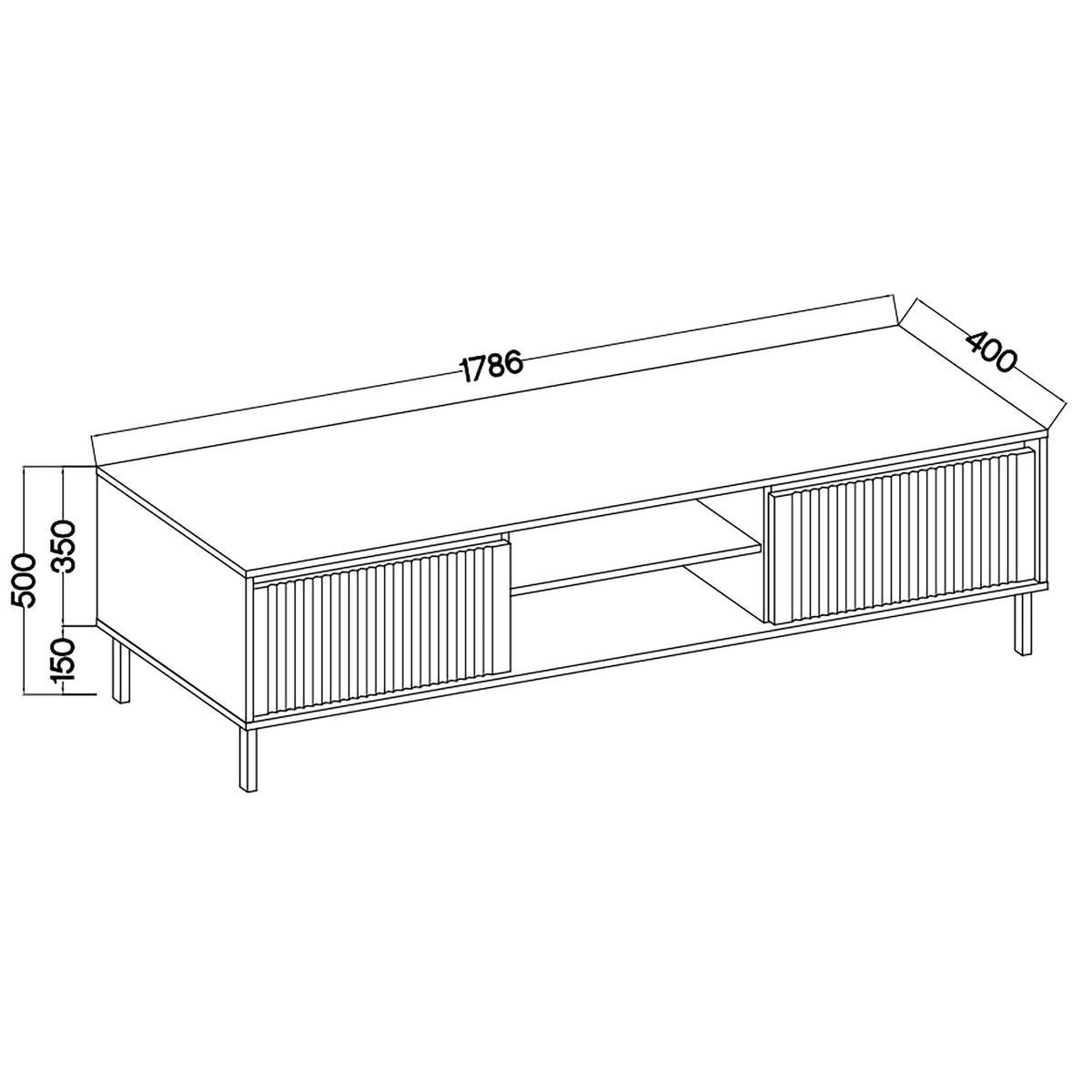 LOWBOARD OSTIA 178,6x40x50 cm mit 2 Schubladen für Wohnzimmer Modern Goldfarben - Goldfarben, Holzwerkstoff (178.6/50/40cm) - MASSENO