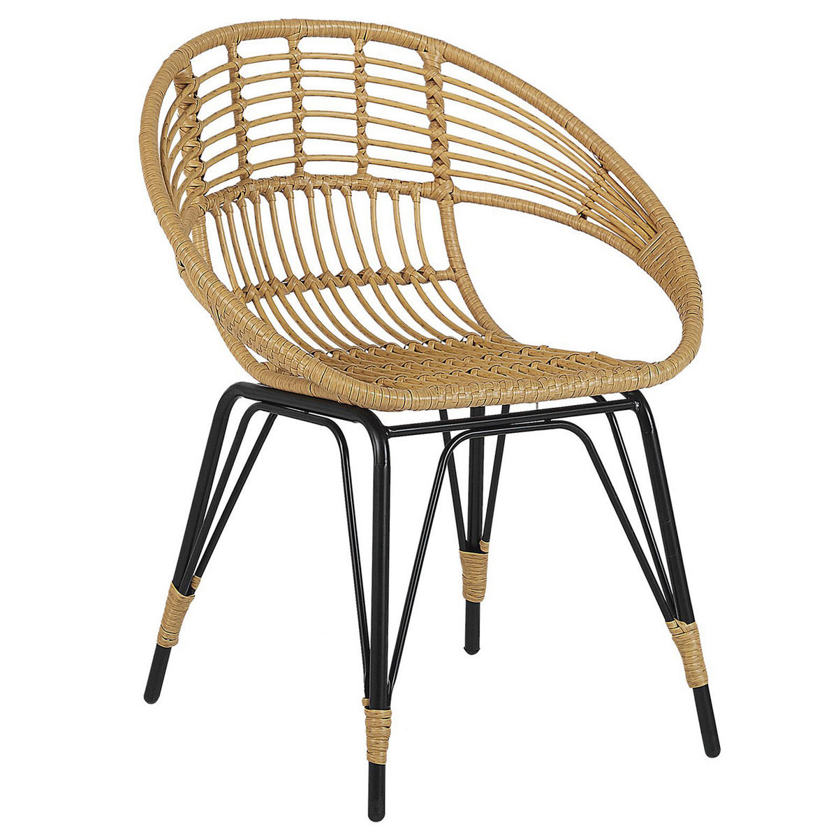 BALKONSET 2-Sitzer Rattan natürlich Auflagen schwarz Pellaro - Beige/Schwarz, Kunststoff/Textil - Beliani