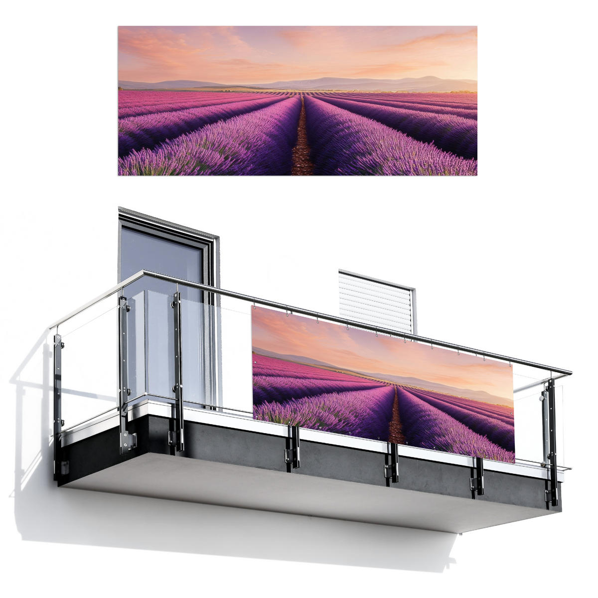 BALKON-SICHTSCHUTZ Lavendelfeld - Sonnenuntergang - Lila - Blumen - Violett, Kunststoff (300/120cm) - MuchoWow