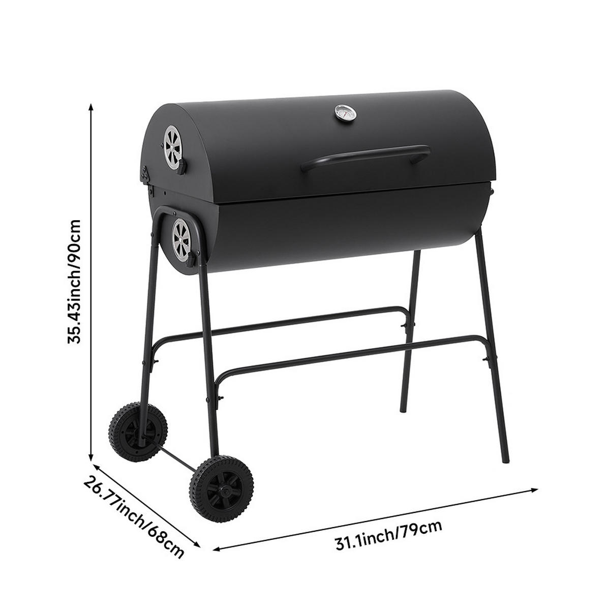 HOLZKOHLEGRILL mit Rollen aus Kohlenstoffstahl in Schwarz für draußen Carbonstahl groß mobil – ideal für Familienfeiern 79 x 68 x 90 cm 10,5 kg - Schwarz, Metall (68/90/79cm) - Livingandhome