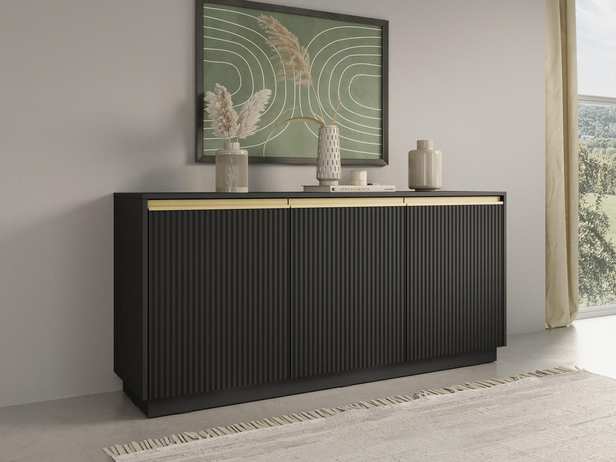 KOMMODE - Kommode Delu K154 - Schwarz - Schwarz, Holzwerkstoff (154/72/39cm) - Möblo