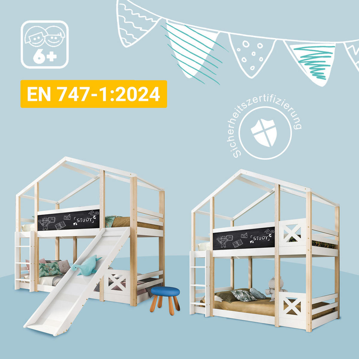 HOCHBETT BAUMHAUS 90x200cm mit Rutsche & Leiter Natur & Weiß - Weiß, Holz (90/200cm) - FLIEKS