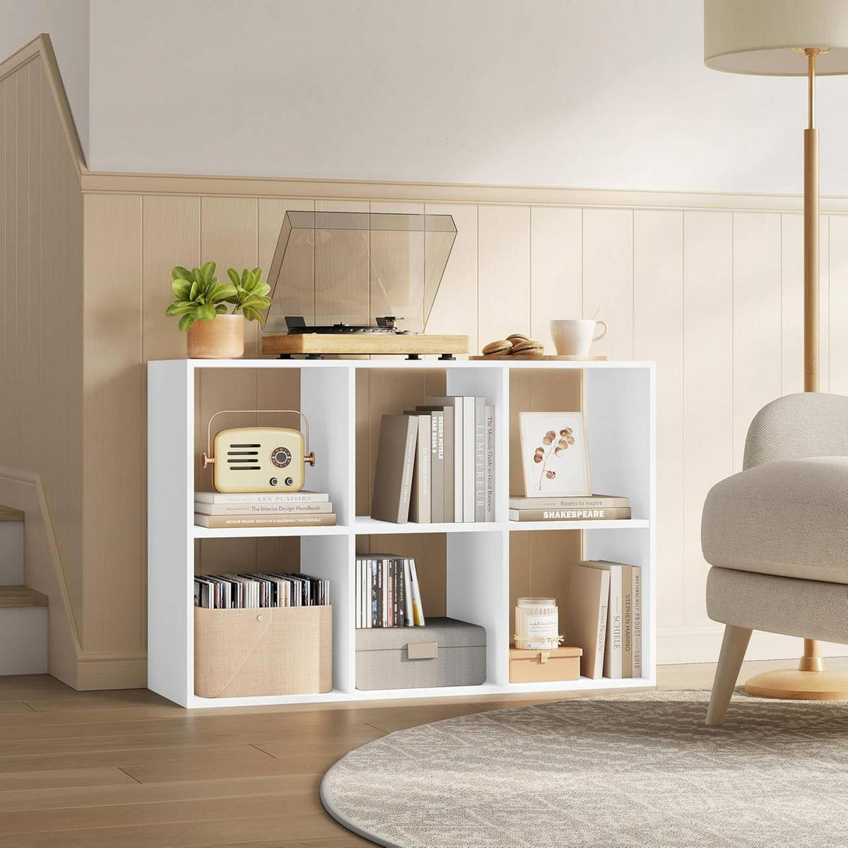 REGALE Bücherregal mit 6 Würfeln, 60x89,5x29 cm, Weiß - Weiß, Holzwerkstoff/Kunststoff (60/89.5/29cm) - Woltu
