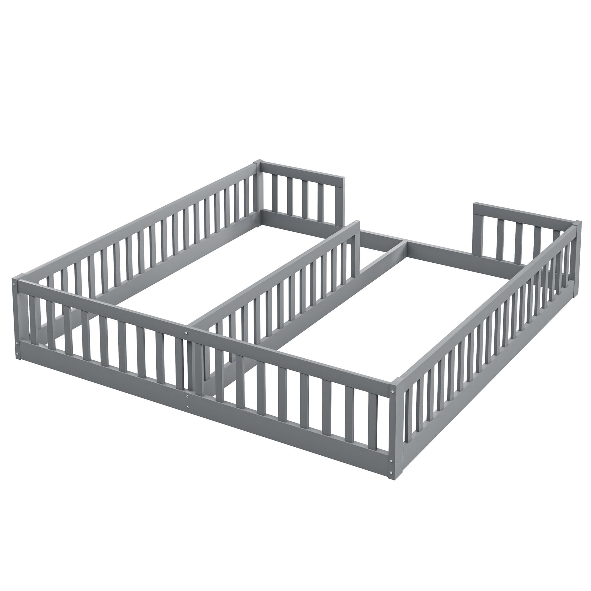 BODENBETT 90/200 cm DE-03165, als 2er-Set mit Gitter, in Grau - Grau, Holz/Holzwerkstoff (90/200cm) - ComfortXL