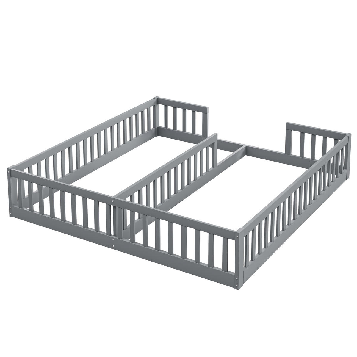 KINDERBETT 90/200 cm grau mit Sicherheitsgitter aus Kiefernholz - Grau, Holz (90/200cm) - OKWISH