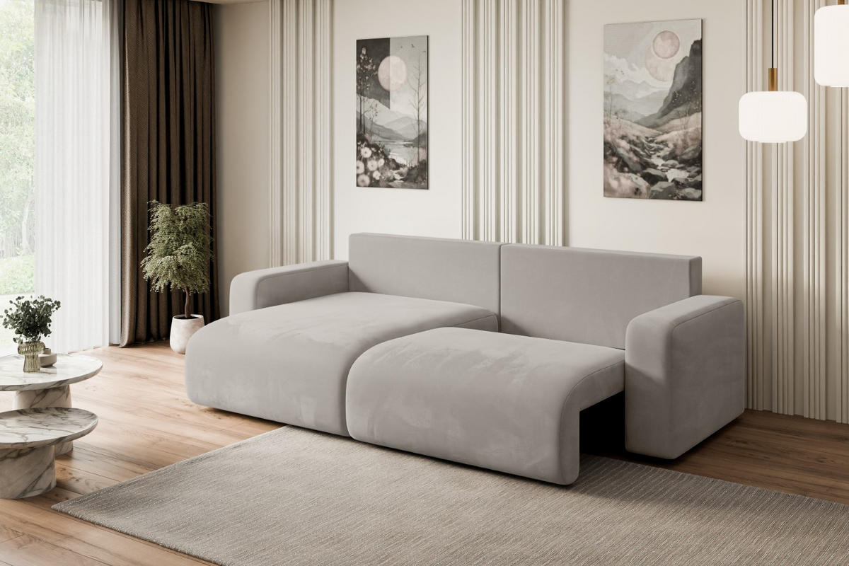 ECKSOFA mit Schlaffunktion und Bettkasten KLEEA-L - 247x143x83 cm Hellbraun Velours - Hellbraun/Schwarz, Holzwerkstoff/Kunststoff (247/143cm) - ALTDECOR