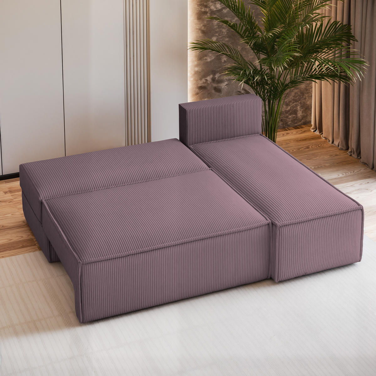 ECKSOFA BRISO P Lila Kordstoff mit Schlaffunktion - Lila, Holz (200/140cm) - MASSENO