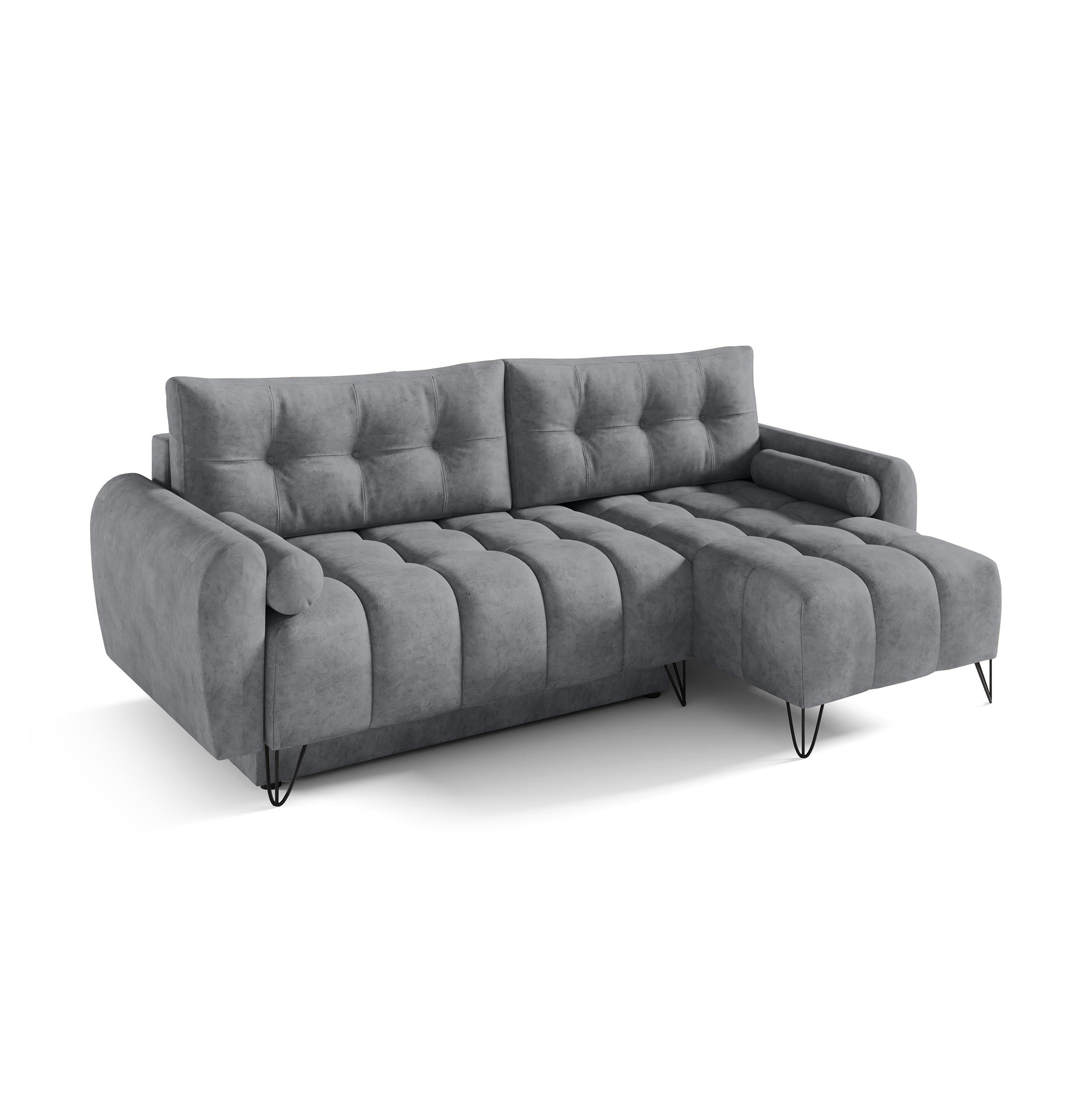 ECKSCHLAFSOFA Malaga Mini universeller Ottomane, Hellgrau - Hellgrau/Schwarz, Textil (222/148cm) - Beautysofa