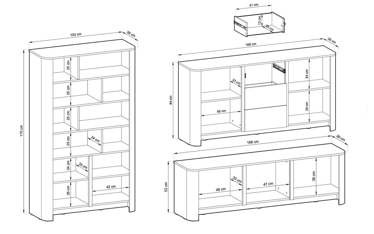 WOHNZIMMER-SET Bari Kaschmir / Gold (3er-Set) - Kaschmir/Creme, Holz/Holzwerkstoff (439/170/39cm) - Feldmann-Wohnen
