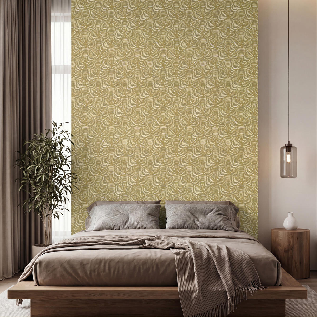 TAPETE - Fächer - Geometrisch - Grün - 180x280 cm - Goldfarben, Papier (180/280cm) - OnlyWow