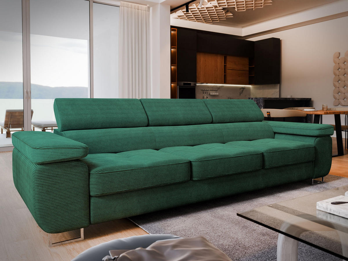 BETTSOFA MOSINE Grün Kordstoff mit Schlaffunktion - Grün, Textil (281/87/98cm) - MASSENO