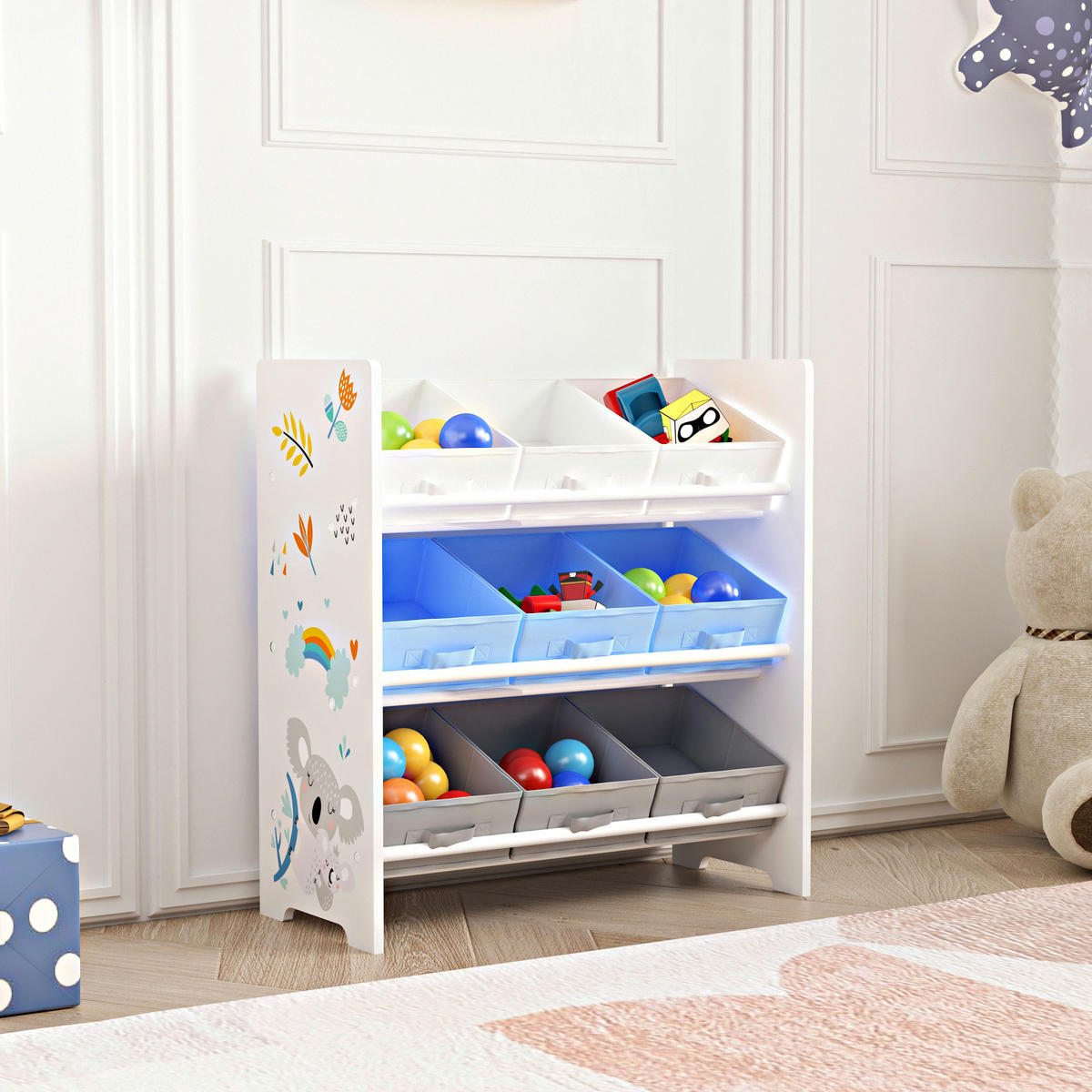 KINDERREGAL Boiro - Blau/Weiß, Holzwerkstoff/Textil (62/59.5/29.5cm) - [en.casa]