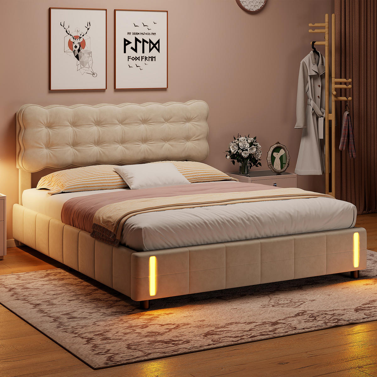 POLSTERBETT 140x200 cm, Beige, mit Stauraum - Beige, Textil/Metall (140/200cm)