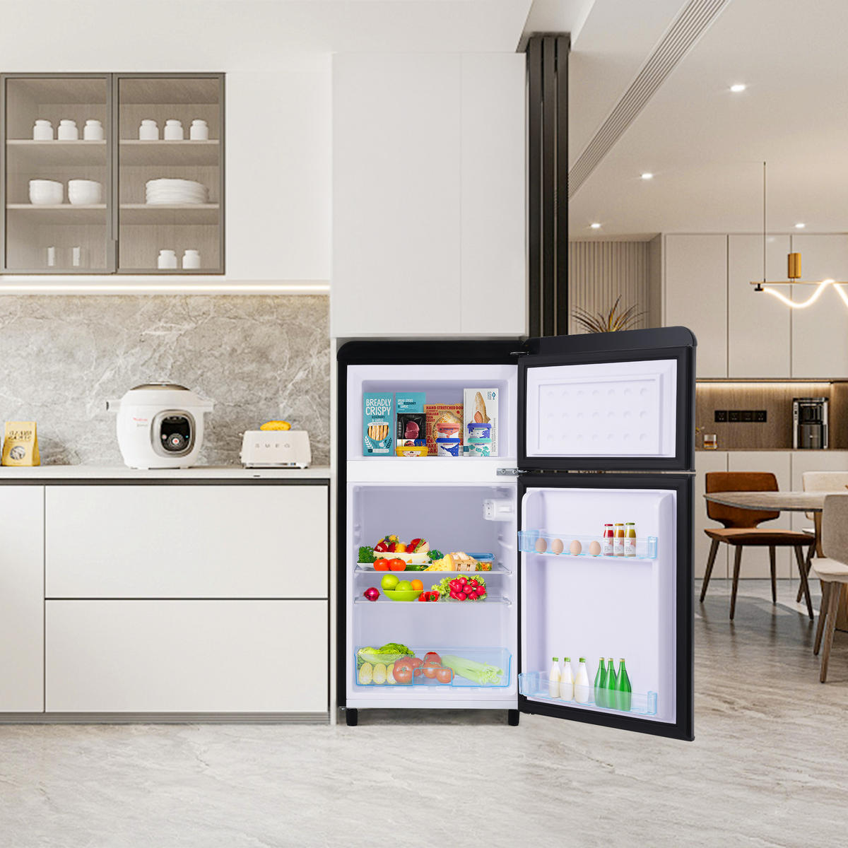 KÜHLSCHRANK 46/45/91 cm Schwarz 72L mit LED-Licht - Schwarz, Metall (45/91/46cm) - Oxeza