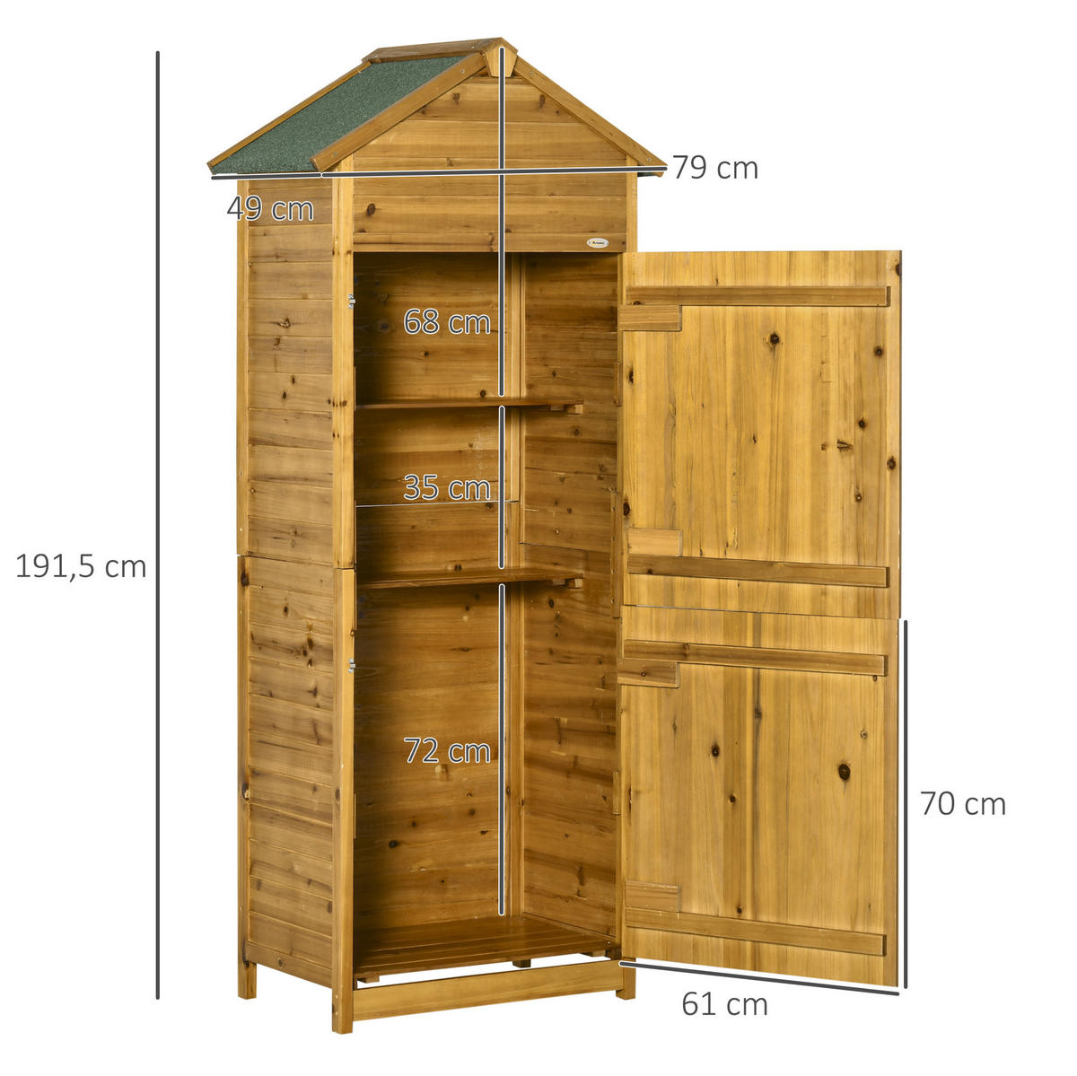 GARTENSCHRANK 49/79/191,5 cm mit 2 Türen, 2 Regalböden und wetterfestem Bitumendach, Naturholz - Naturfarben, Holz (49/191.5/79cm) - Redom