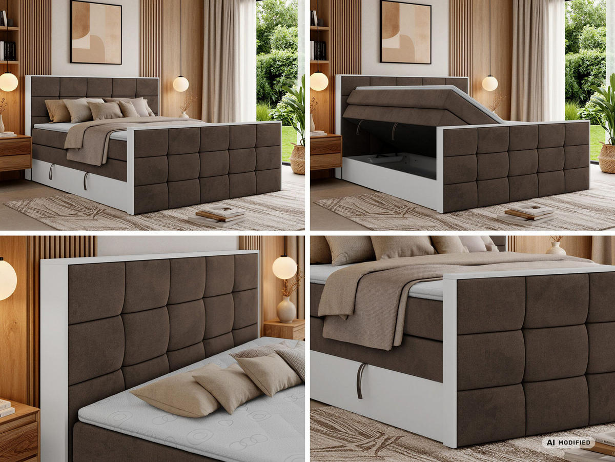 BOXSPRINGBETT ALVIT KING DUO 200/200 - Braun Velvet - Topper Visco - H3 - Schwarz/Braun, Kunststoff/Textil (200/200cm) - MKS