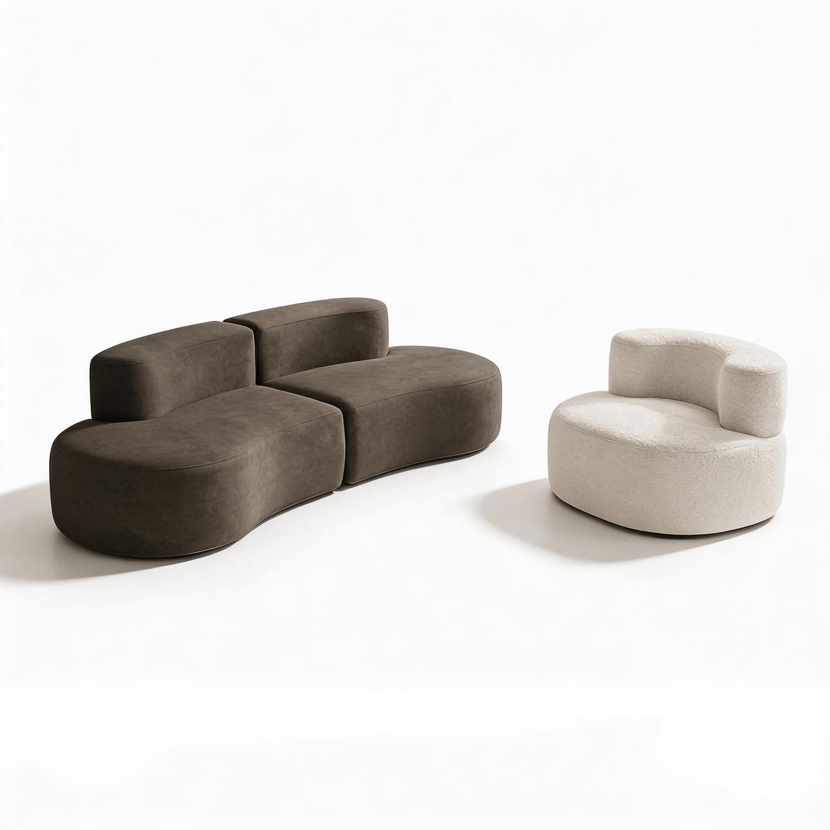 SITZGARNITUR Lounge Sofa und Sessel Schokolade und Weiß - Dunkelbraun/Weiß, Textil (240/75/102cm) - COCO Living