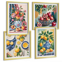 BILDER SET 4er Set - 50x50 cm & 40x60 cm Goldrahmen - Blumen und Früchte in Vasen - Goldfarben, Kunststoff (50/50cm) - TULUP