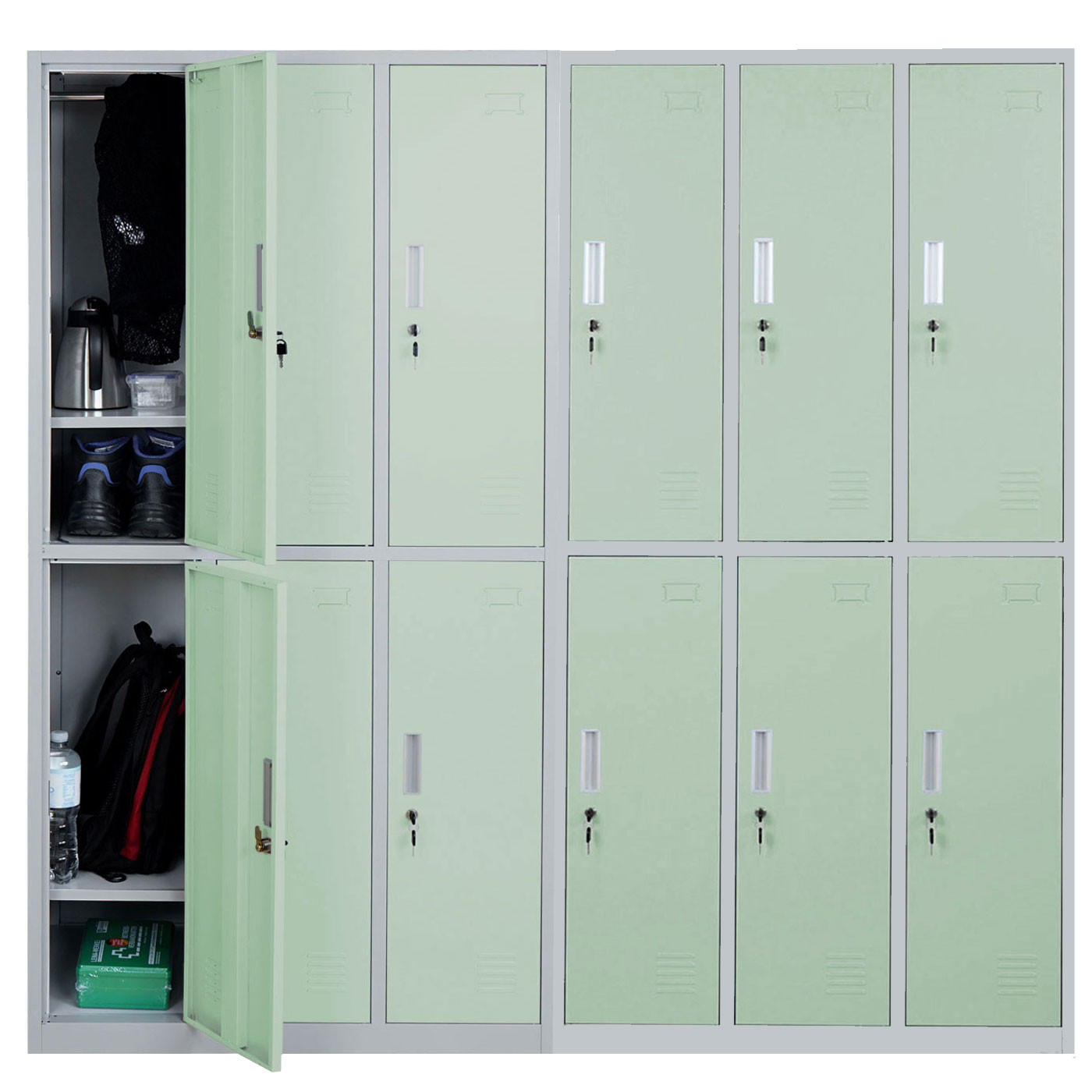 Thumbnail - MCW Schliessfach, Grün, Metall, 180x180x50 cm, Garderobe, Garderobenschränke, Garderobenschränke