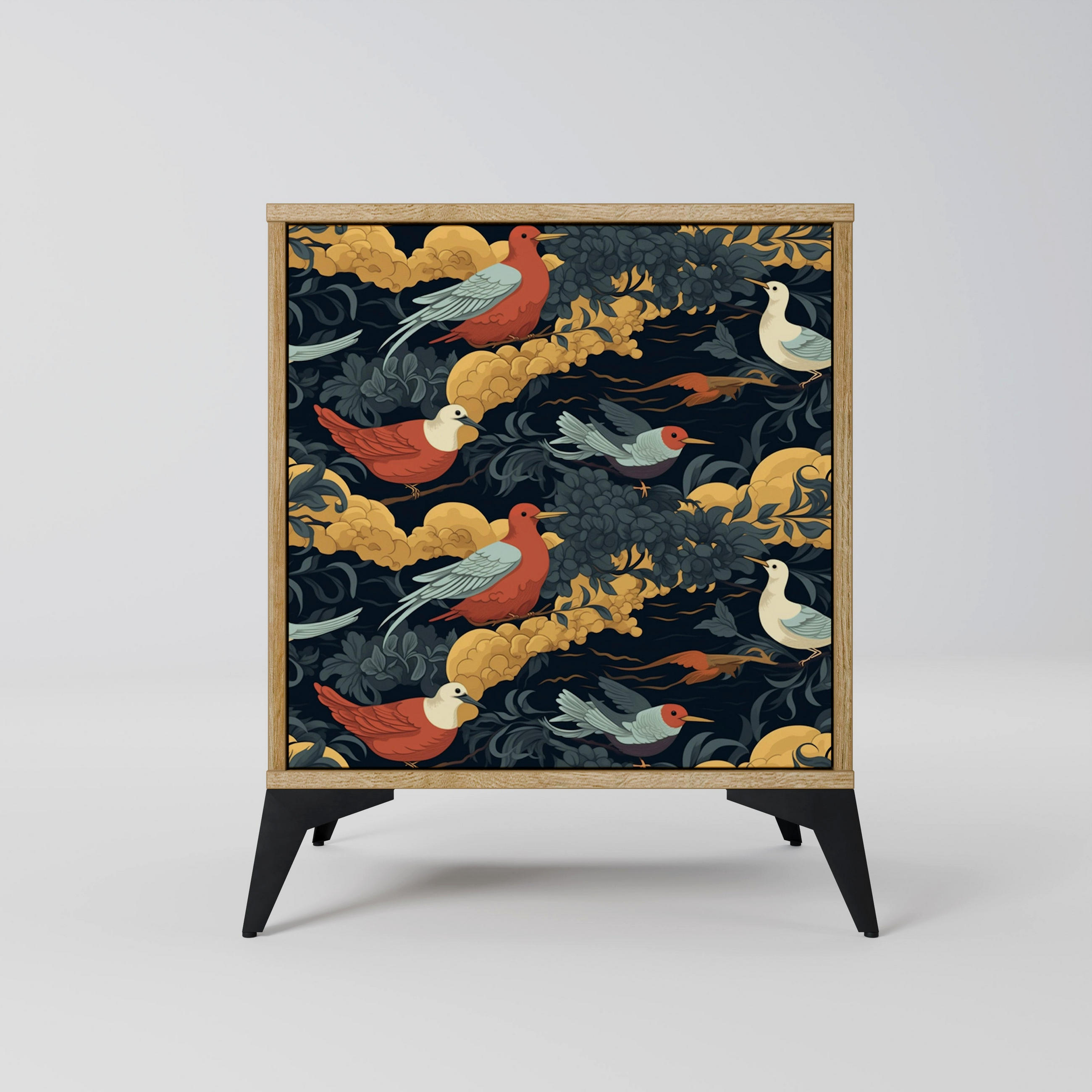 SIDEBOARD FOWLY DAZE, Eichefarben, 57,5x42x70,5 cm, Schwarze Metall-Sternfüße - Eichefarben/Multicolor, Holzwerkstoff/Metall (57.5/70.5/42cm) - SpaceRebels