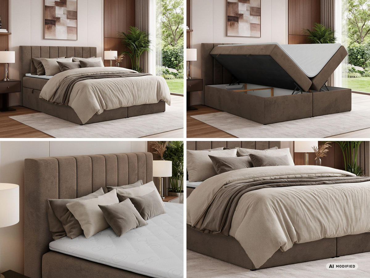 BOXBETT ALVER 200/200 - Braun Velvet - Topper T25 - H3 - Schwarz/Braun, Kunststoff/Textil (200/200cm) - MKS