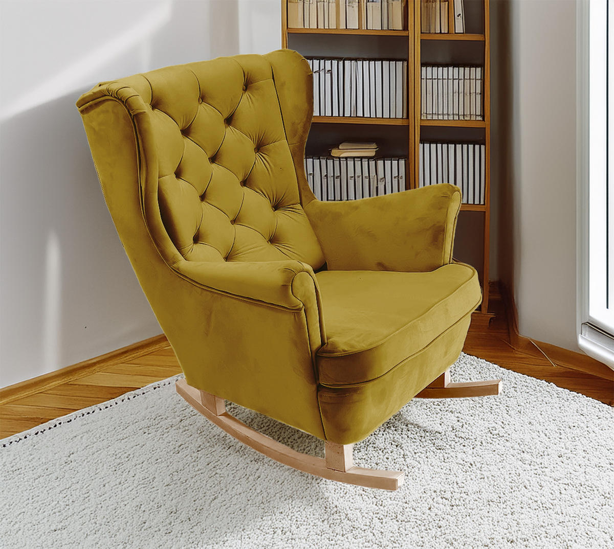 SCHAUKELSESSEL mit gepolstertem Sitz und Armlehnen, 102x81x95 cm, Olive_29819 - Buchefarben/Eiche Artisan, Holz/Textil (81/102/95cm) - DomoHome