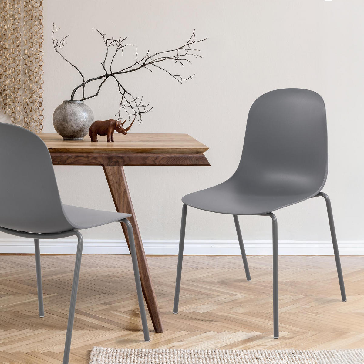 STAPELSTUHL 2er Set Kunststoff Dunkelgrau - Dunkelgrau, Kunststoff/Metall (51/85/53cm) - CLP