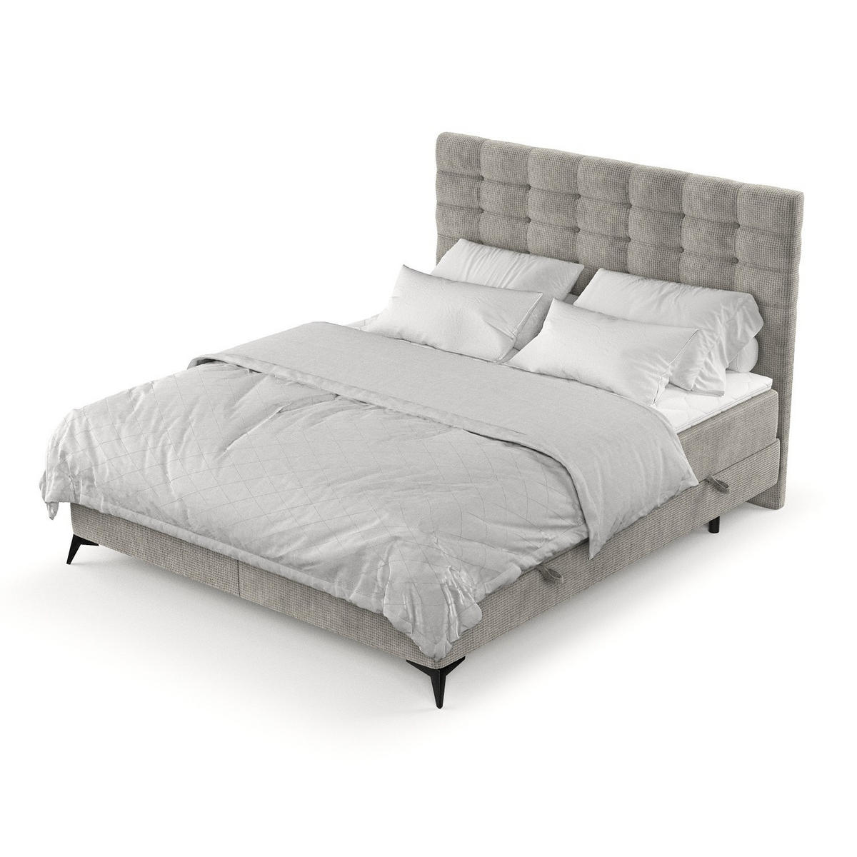 BOXBETT Niro 140/200 cm Hellbeige im Bonita Stoff - Beige/Schwarz, Holz/Holzwerkstoff (140/200cm) - AltaBeds