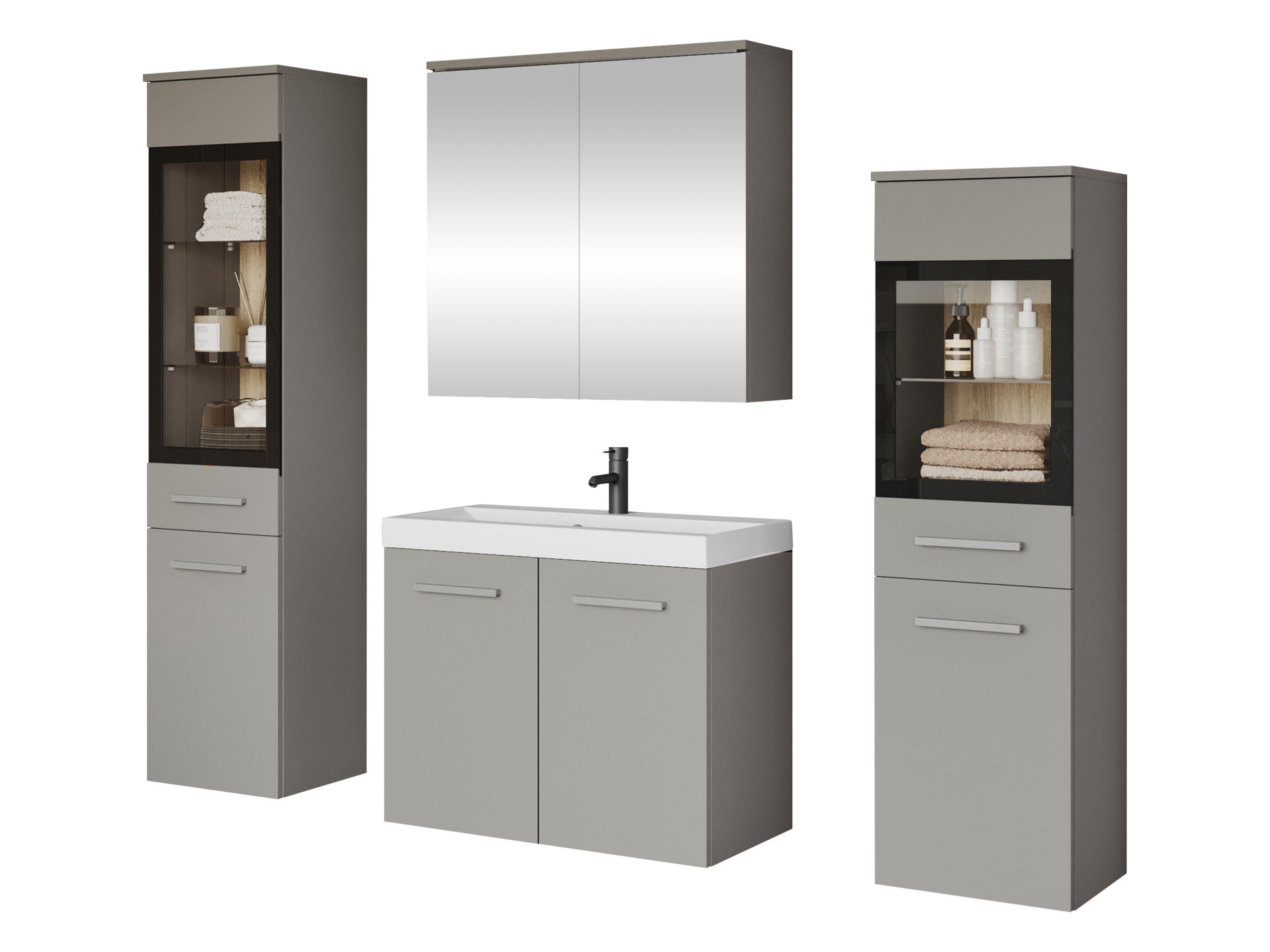 BADMÖBEL-SET Madrit II - Greige/Silberfarben, Holzwerkstoff/Kunststoff (132/132/30cm) - MIRJAN24