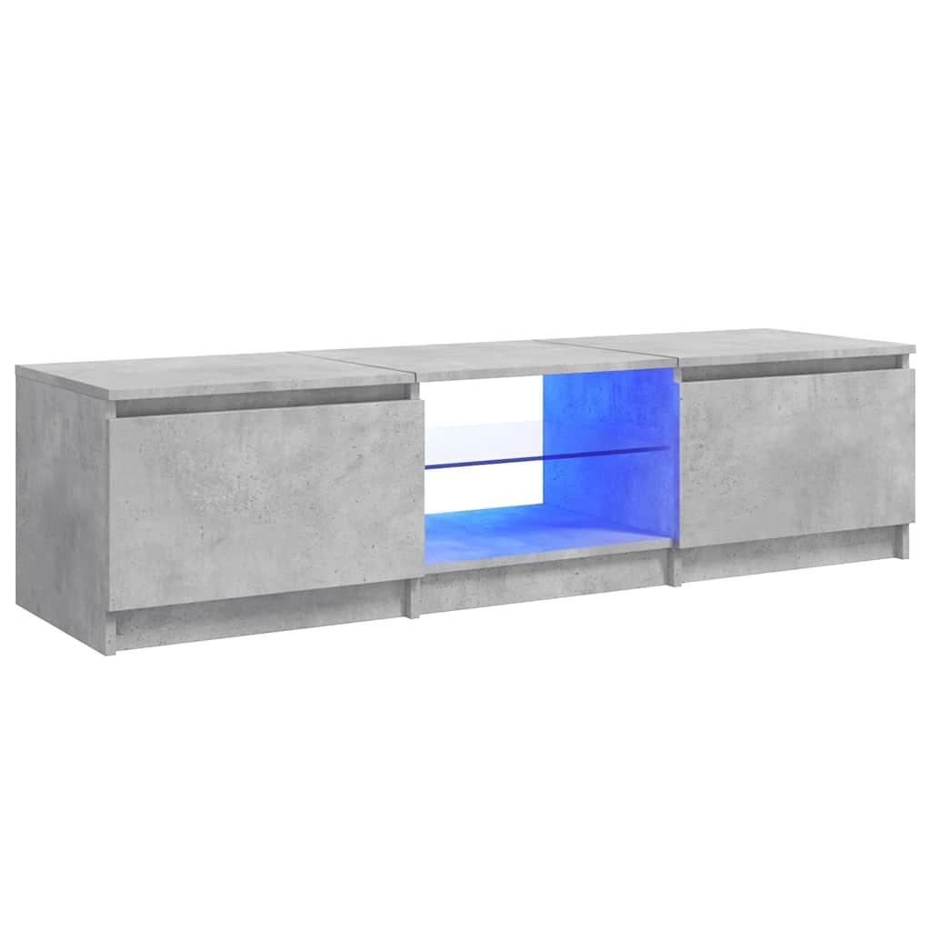 LOWBOARD mit LED und 2 Türen, 140/40/60cm, aus Holzwerkstoff, in Betongrau - Hellgrau/Grau, Holz (40/36/140cm) - vidaXL