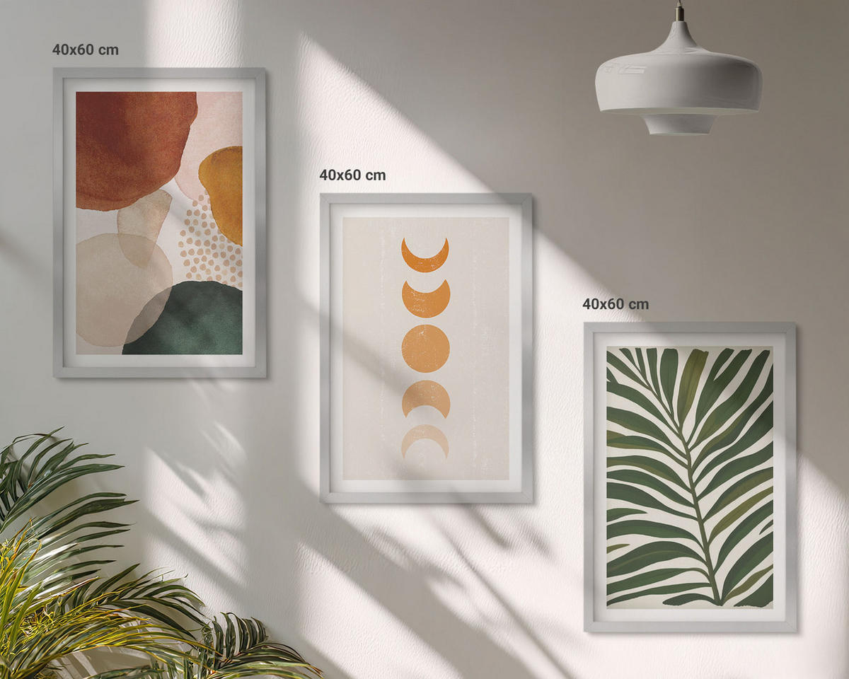 BILDER SET 3er Set - 40x60 cm Silberner Rahmen - Abstrakte Blattformen - Silberfarben, Kunststoff (40/60cm) - TULUP