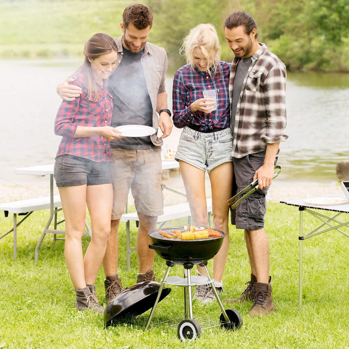 KUGELGRILL ,Ø 41,5 cm,schwarz - Schwarz, Metall (41.5/70cm) - tectake