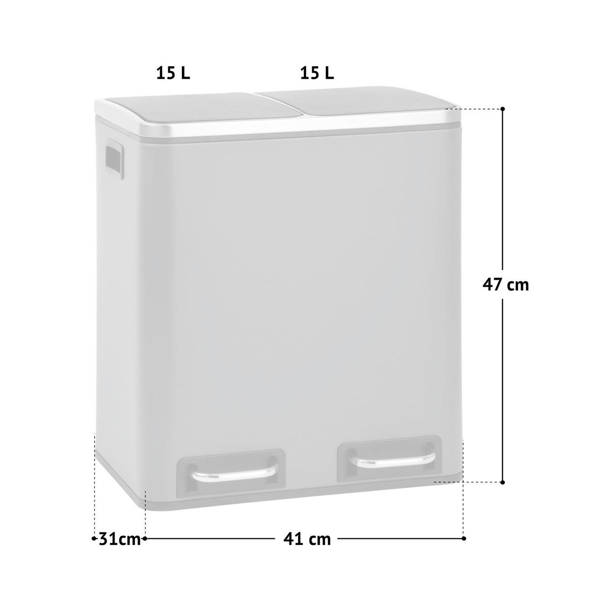 MÜLLEIMER TM2X15 - Grau, Metall (41/47/31cm) - SVITA