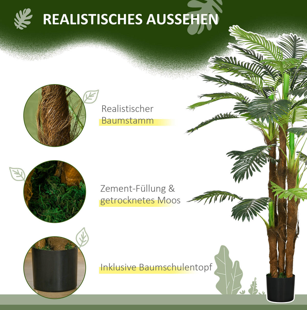 KUNSTPFLANZEN 16/16/160 cm grün aus Kunststoff mit flexiblem Wuchs - Grün, Kunststoff (160cm) - OKWISH