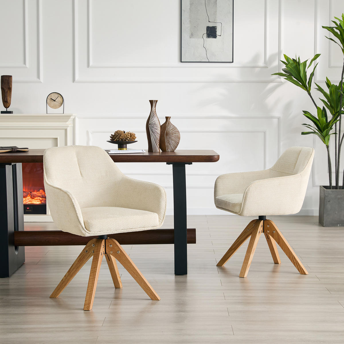 ARMLEHNSTUHL-SET DE-36640 2 Stück mit Stoffbezug und Massivholzbeinen Beige - Beige, Holz (46/82/58cm) - ComfortXL