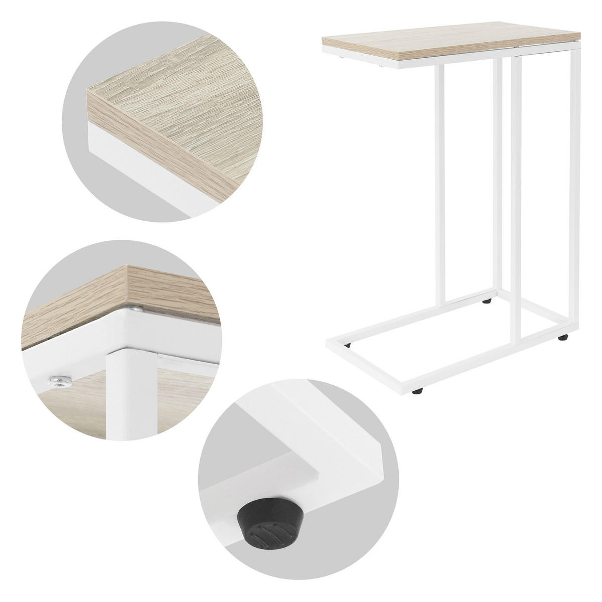 BEISTELLTISCH C-Form Weiß/Eich 45/25/64 cm - Weiß, Metall (45/25/64cm) - ML-DESIGN