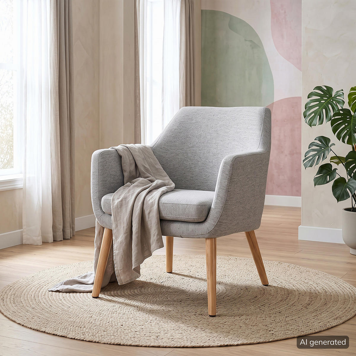 LOUNGESESSEL - Eichefarben/Hellgrau, Eichenholz/Holz (66/80/68cm) - home24