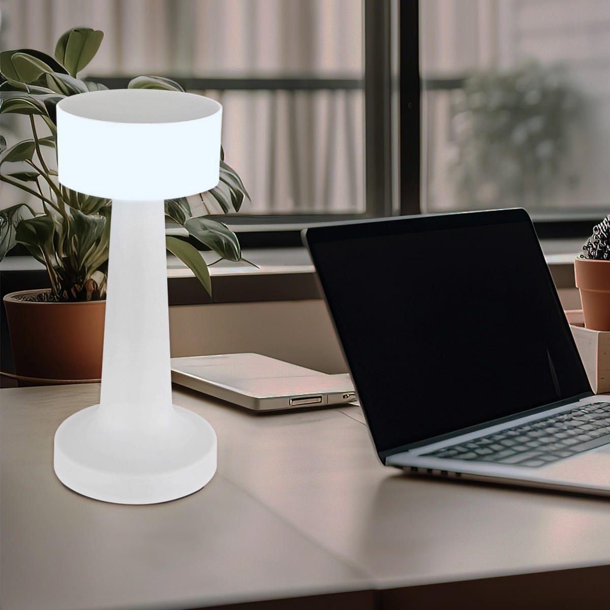 LED TISCHLEUCHTE Opal Weiß - Weiß, Kunststoff (9.5/9.5/21.5cm) - Globo Lighting